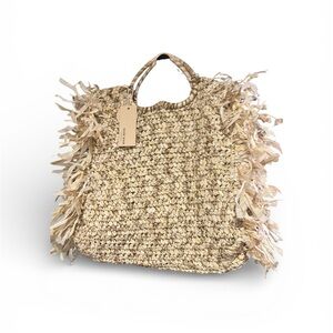 Raffia Fringe Tote Bag by the brand Magic Bags with Crossbody strap.